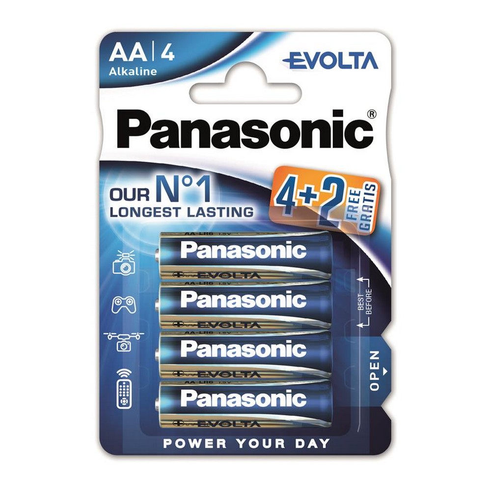 Батарейки 6 штук Panasonic Evolta AA BLI(4+2) Alkaline