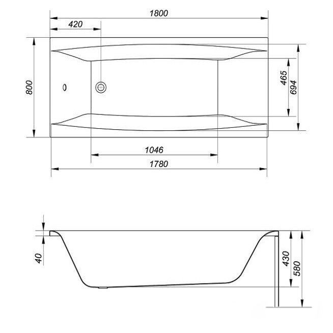 Cersanit Virgo 180x80 (S301-103/AZBR1000463350) Габаритні розміри
