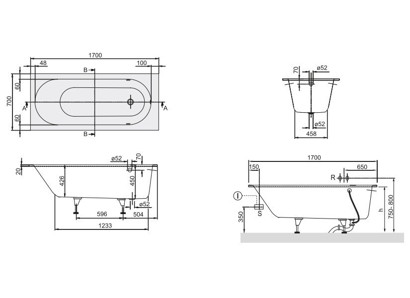 Ванна Villeroy&Boch Oberon uBQ177OBE2V-01 170*70 ціна 0.00 грн - фотографія 2