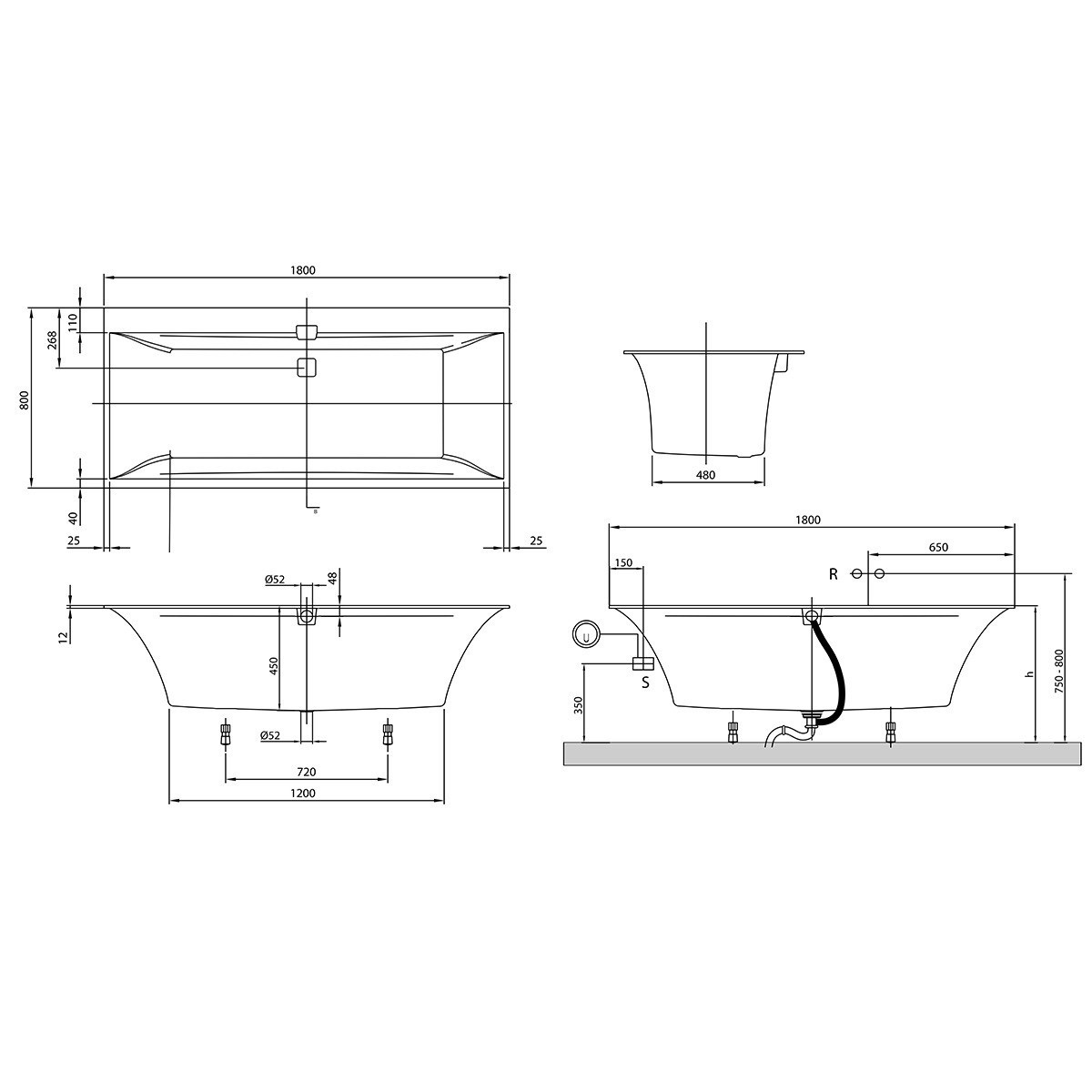 Ванна Villeroy&Boch Squaro uBQ180SQE2DV-01 180*80 цена 51535.46 грн - фотография 2