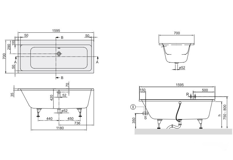 Ванна Villeroy&Boch Subway BA167SUB2V-01 160*70 ціна 0.00 грн - фотографія 2