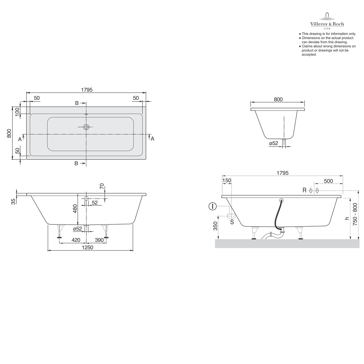 в продаже Ванна Villeroy&Boch Subway BA180SUB2V-96 180*80 - фото 3