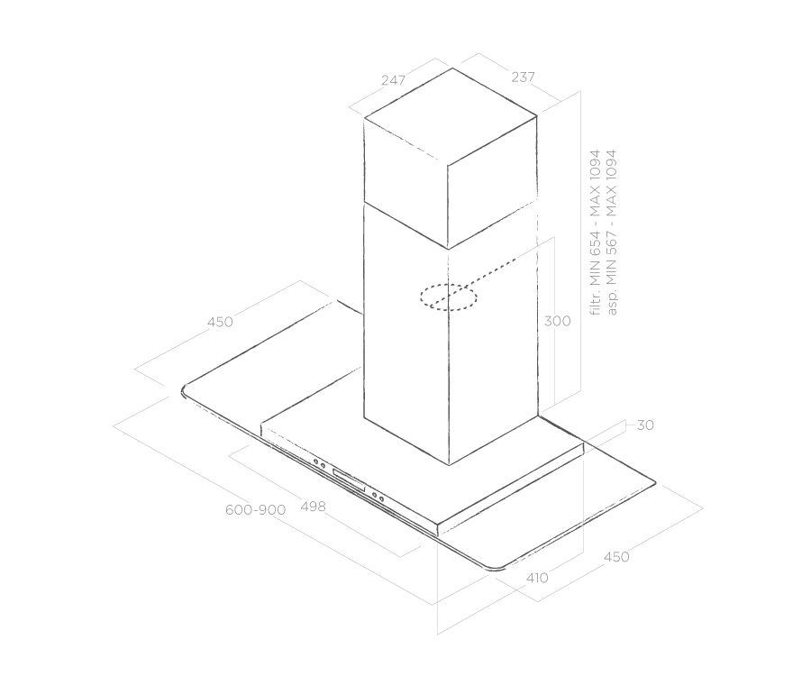 Elica Flat GLASS PLUS IX/A/60 Габаритні розміри