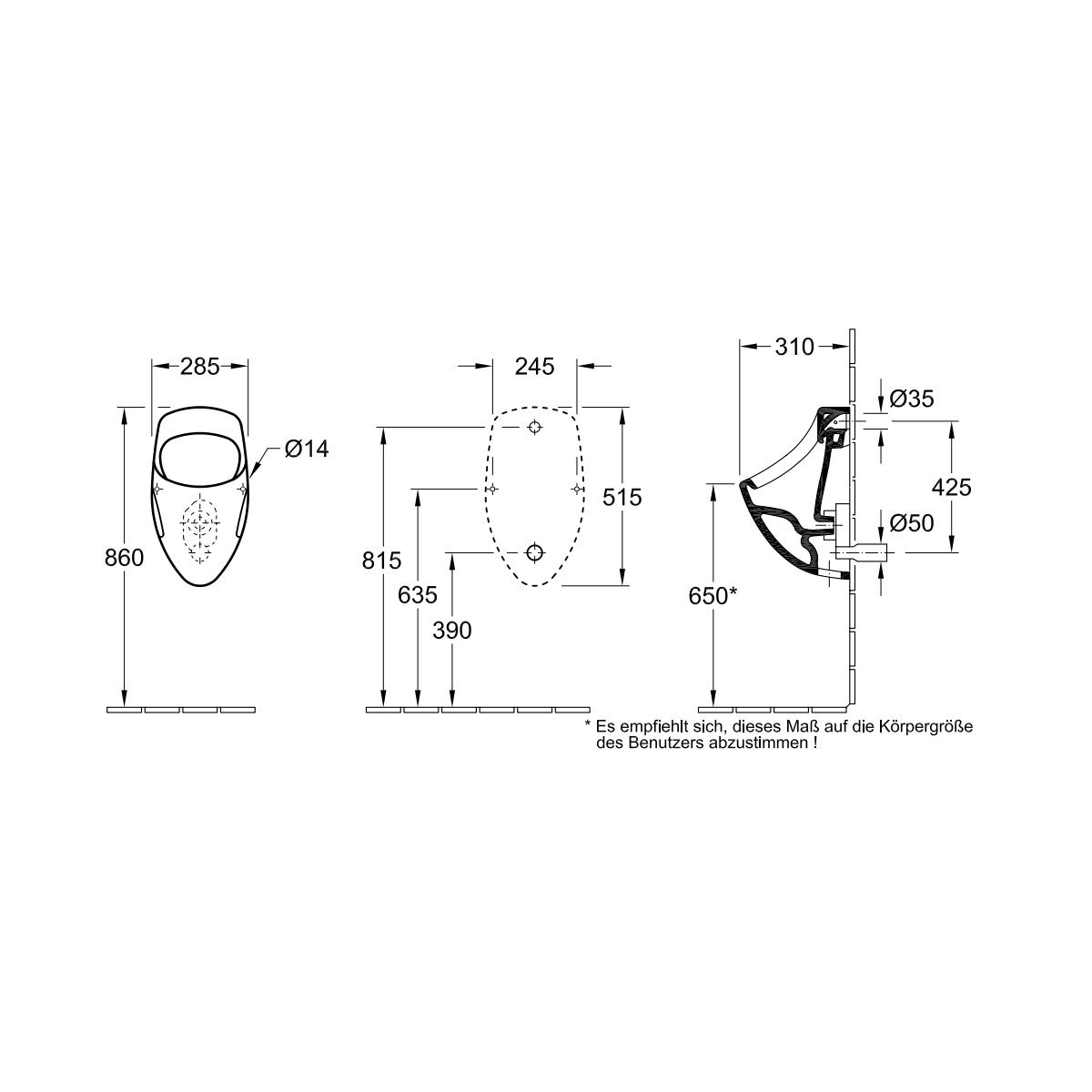 Villeroy&Boch O.Novo 75070001 (75071001) Габаритні розміри