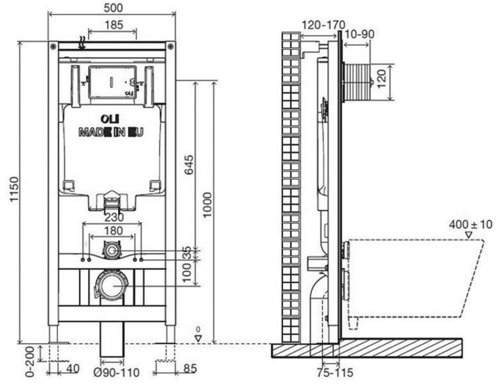 Oliveira OLI80 600151 Габаритные размеры