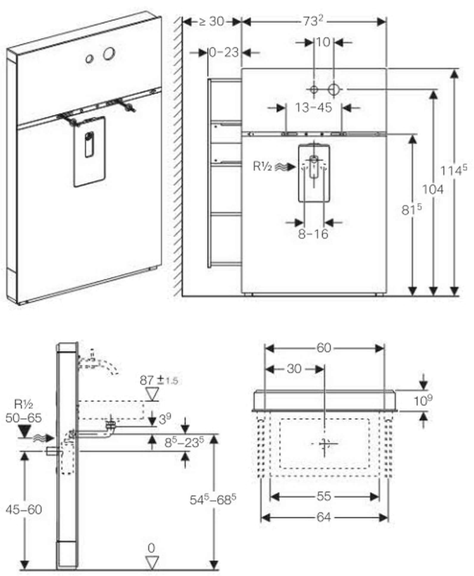 Geberit Monolith 131.040.SQ.1 Габаритные размеры