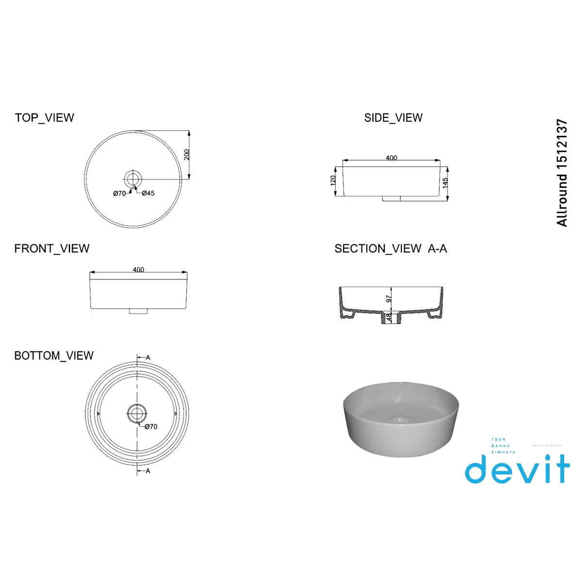 Раковина Devit Allround 1512137 цена 3979.00 грн - фотография 2