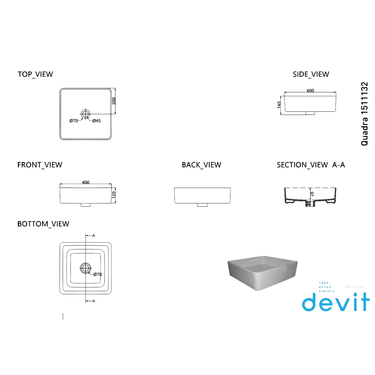 Раковина Devit Quadra 1511132 цена 4689.00 грн - фотография 2