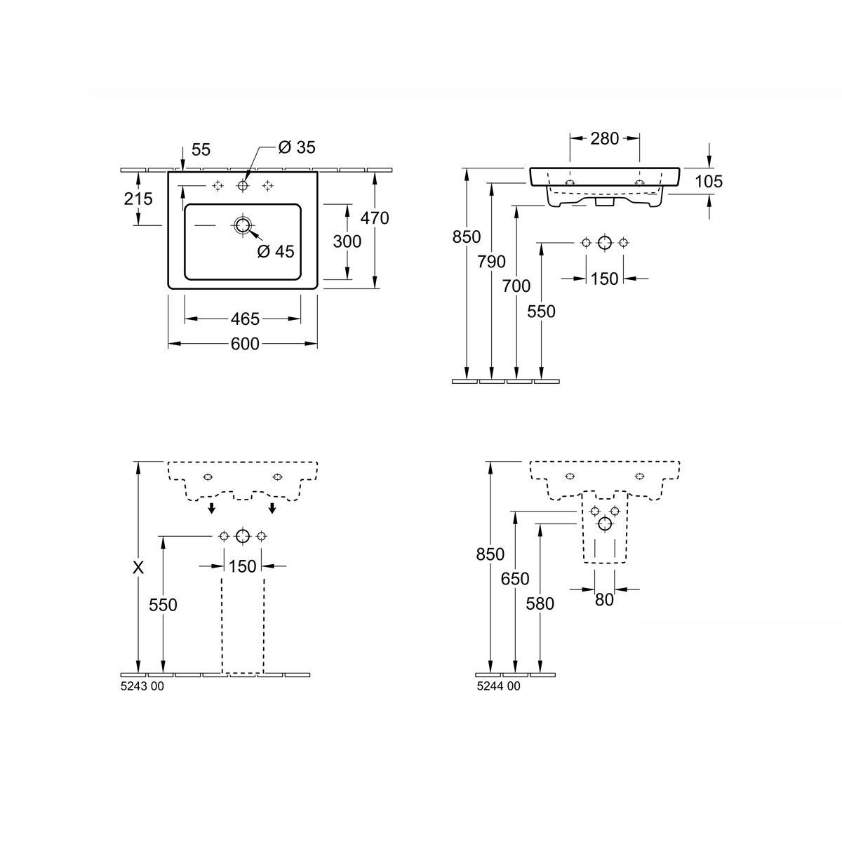 Раковина Villeroy&Boch Subway 2.0 71136001 цена 12965 грн - фотография 2