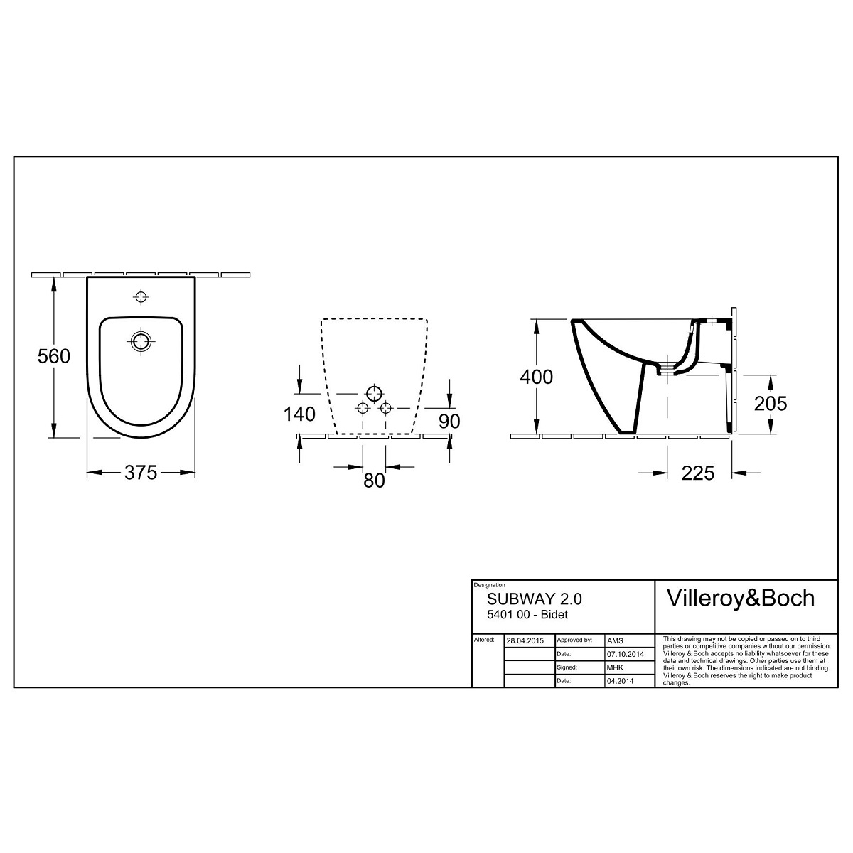 в продажу Біде Villeroy&Boch Subway 2 540100R2 - фото 3