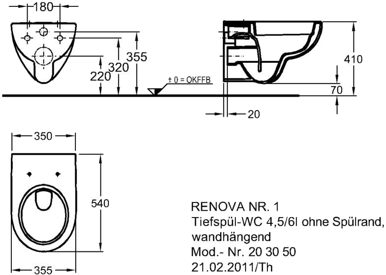 Keramag Renova 203050000 Габаритные размеры