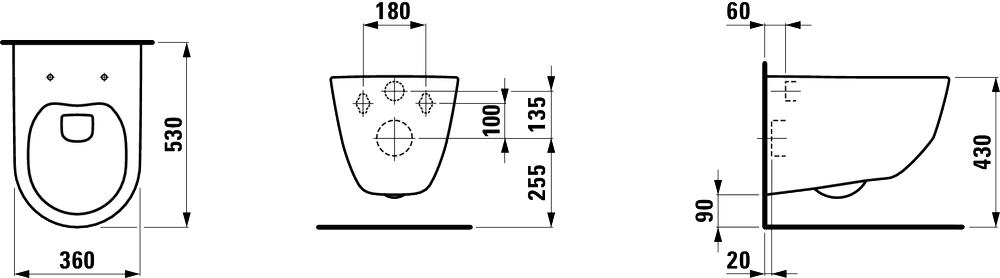 Laufen Pro Rimless H8209660000001 Габаритні розміри