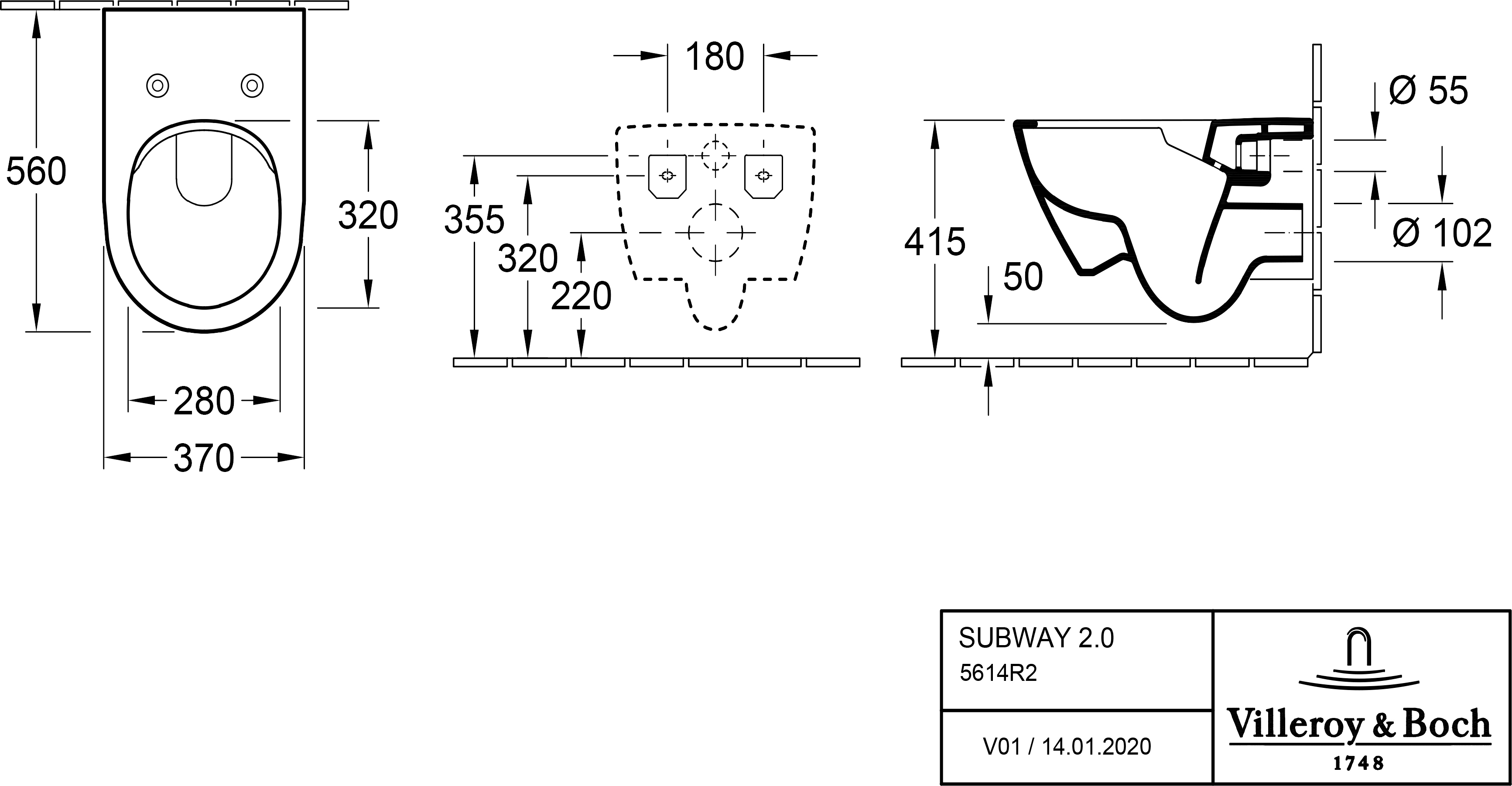 Villeroy&Boch Subway 2 5614R201 Габаритные размеры