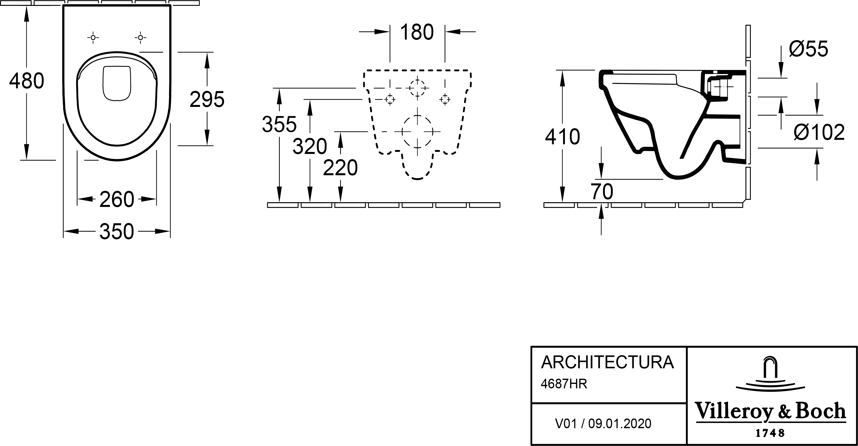 Villeroy&Boch Architectura 4687HR01 Габаритные размеры