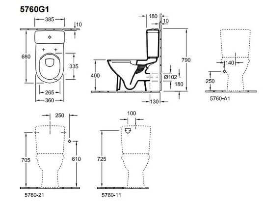 Villeroy&Boch O.Novo 5760G101 Габаритні розміри