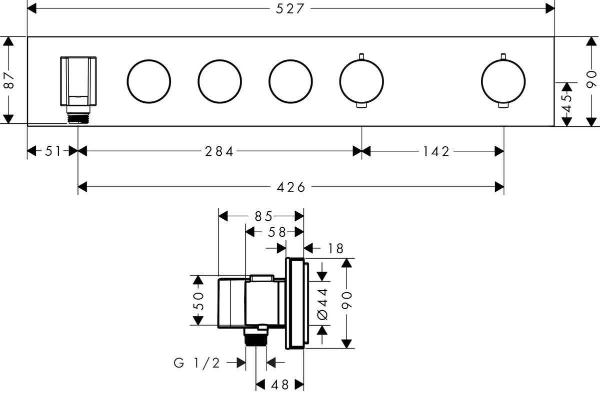 Axor Module Select 530/90 18356000 Габаритні розміри