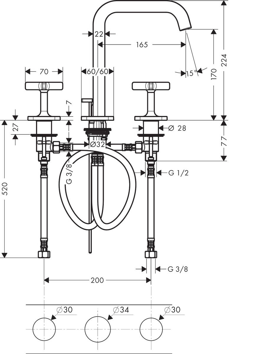 Axor Citterio E 170 36108000 Габаритные размеры