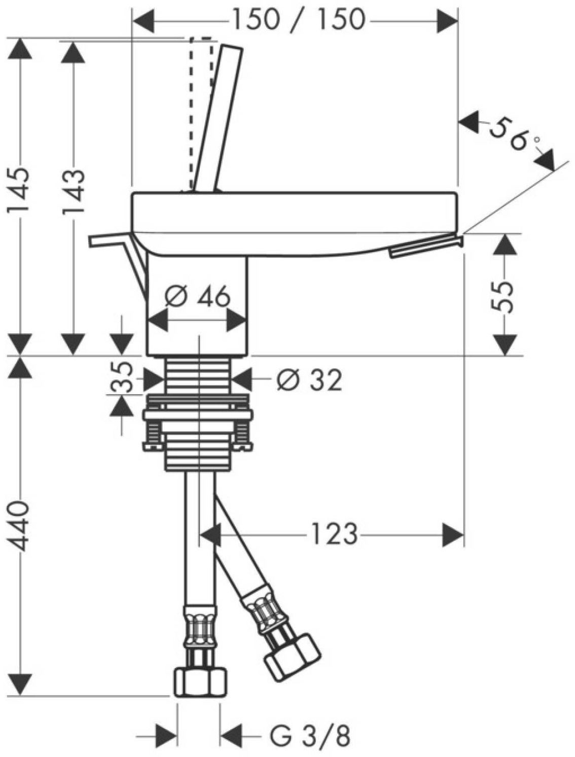 Axor Starck X 10205000 Габаритные размеры