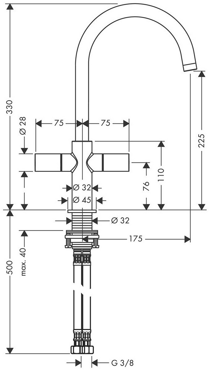 Axor Uno2 230 38040000 Габаритные размеры