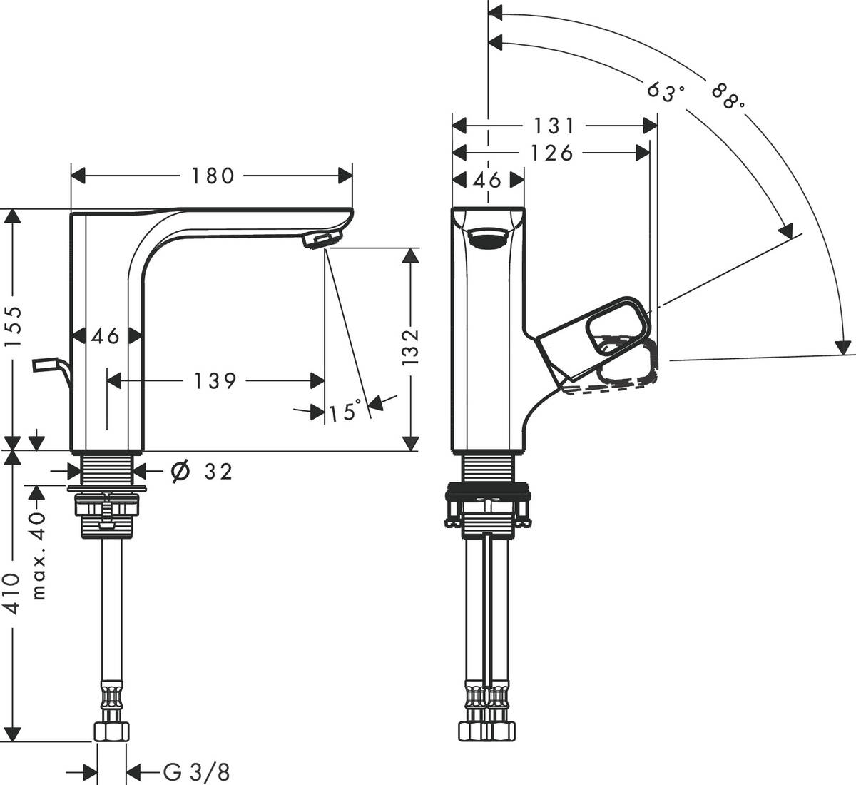 Axor Urquiola 11020000 Габаритні розміри