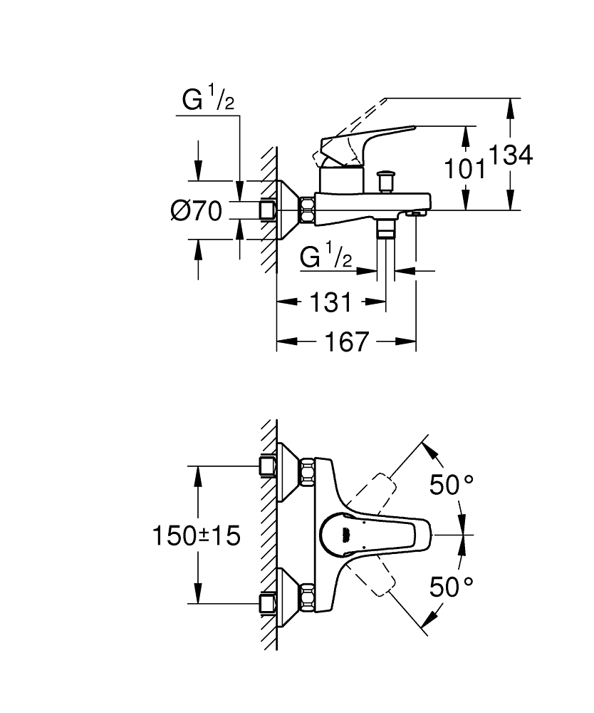 Grohe Bau Flow 121756 Габаритні розміри