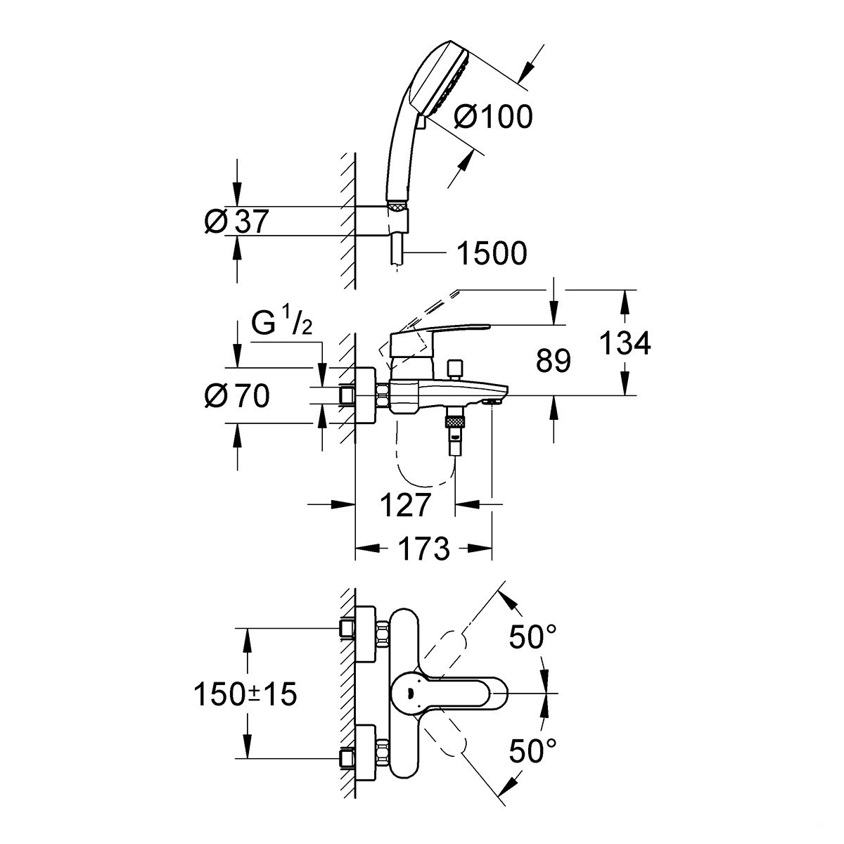 Grohe Eurostyle 33592002 Габаритные размеры