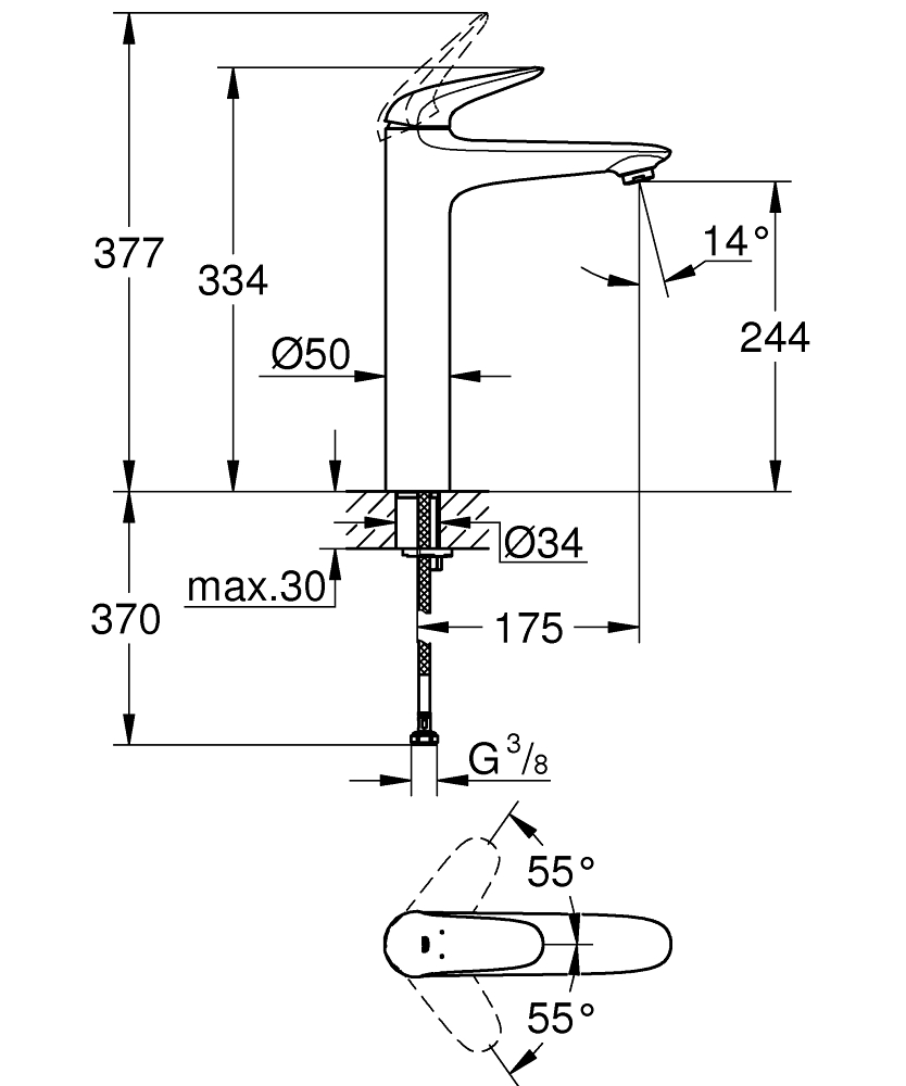 Grohe Eurostyle Solid 23719003 Габаритные размеры