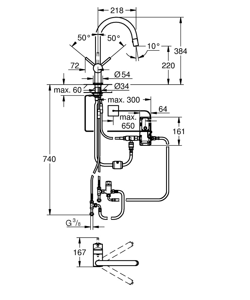 Grohe Minta Touch 31358001 Габаритні розміри