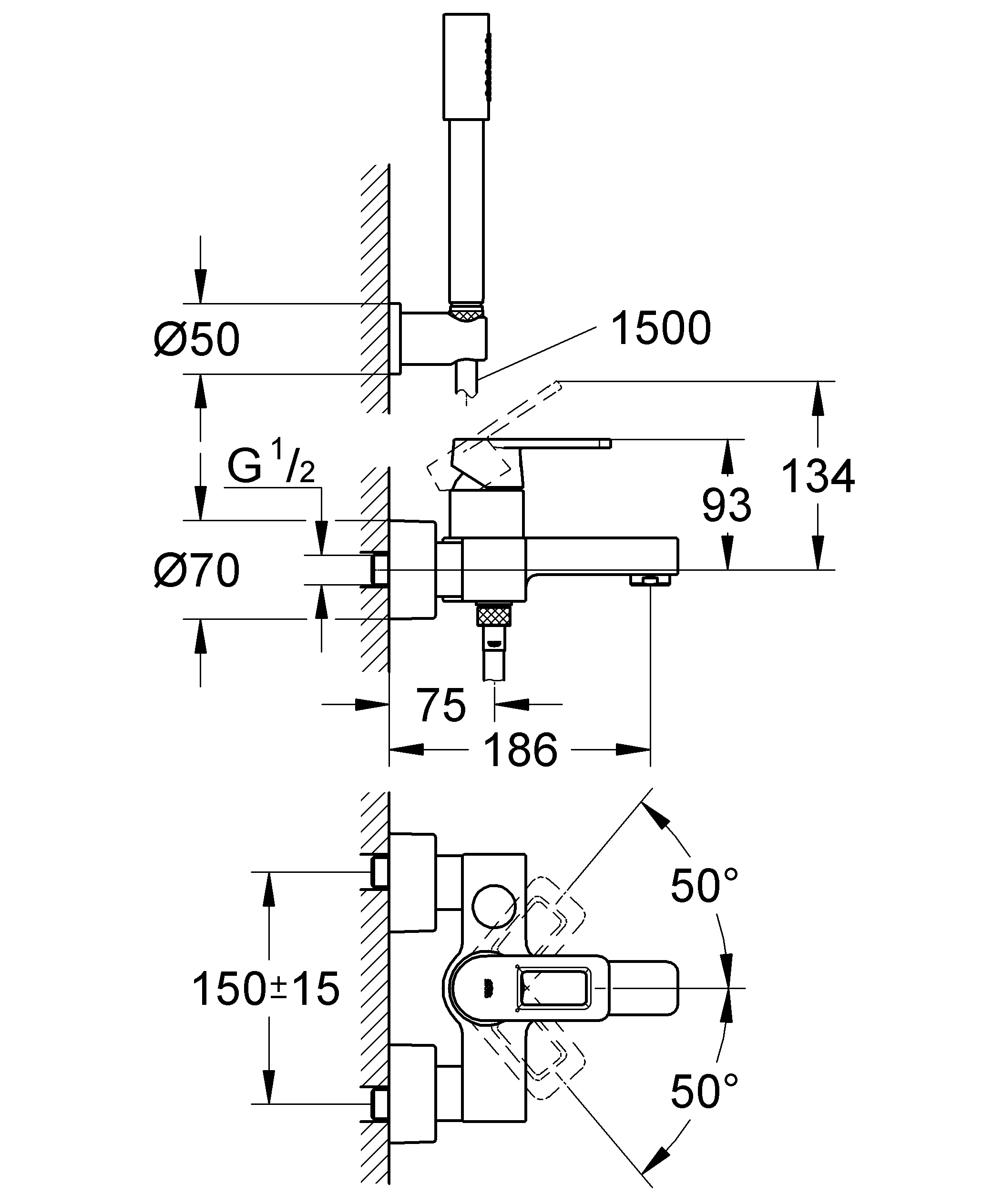 Grohe Quadra 32639000 Габаритні розміри