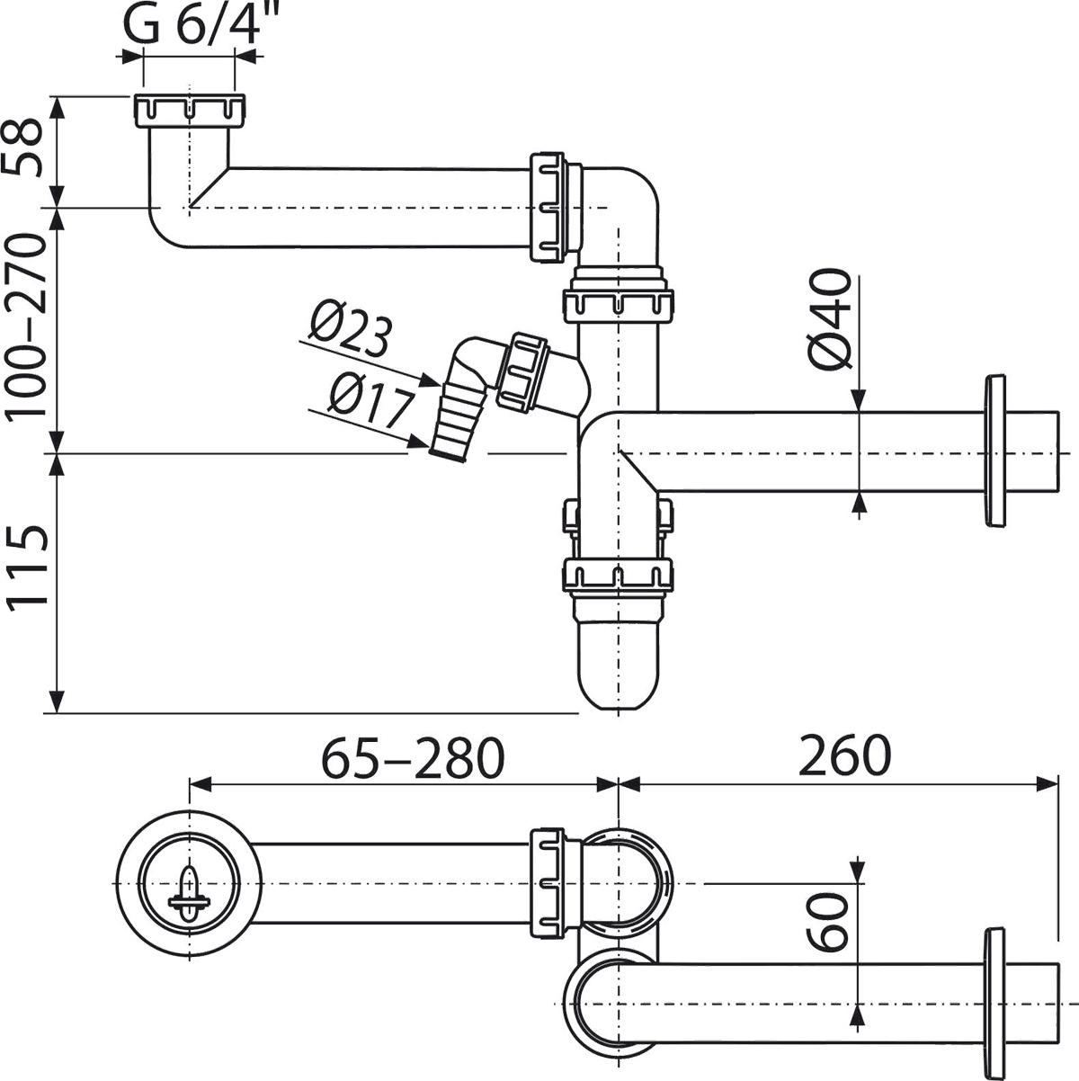 Alcaplast A872P Габаритні розміри