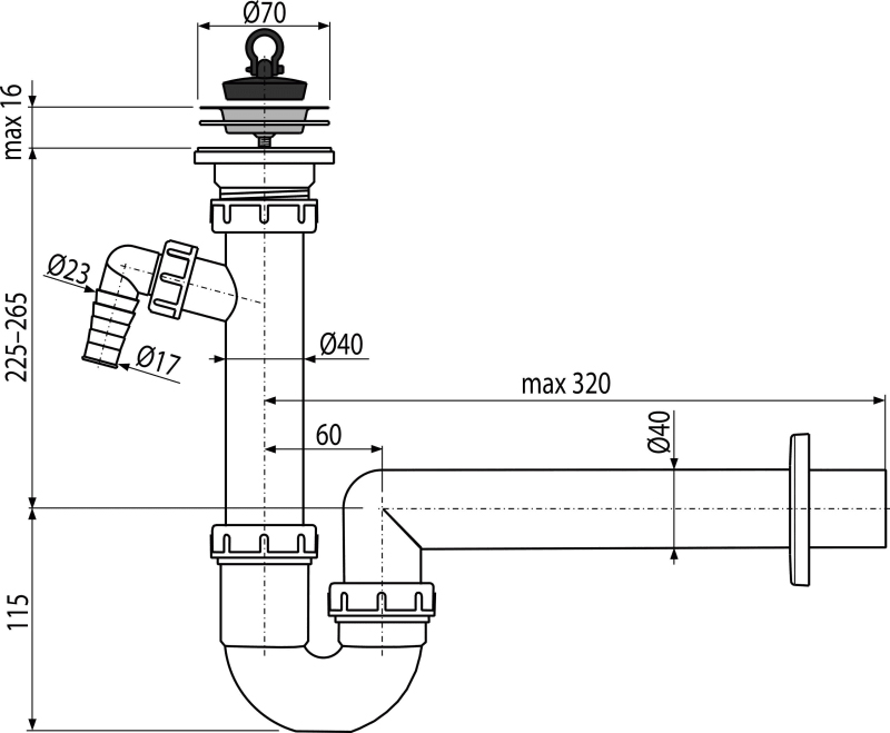 Alcaplast A810-DN40 Габаритные размеры