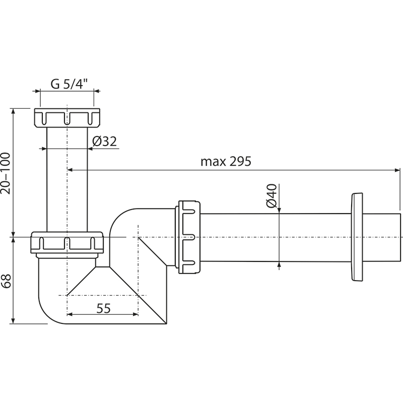 Alcaplast A45F-DN40 Габаритні розміри