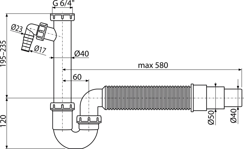 Alcaplast A83-DN50/40 Габаритные размеры