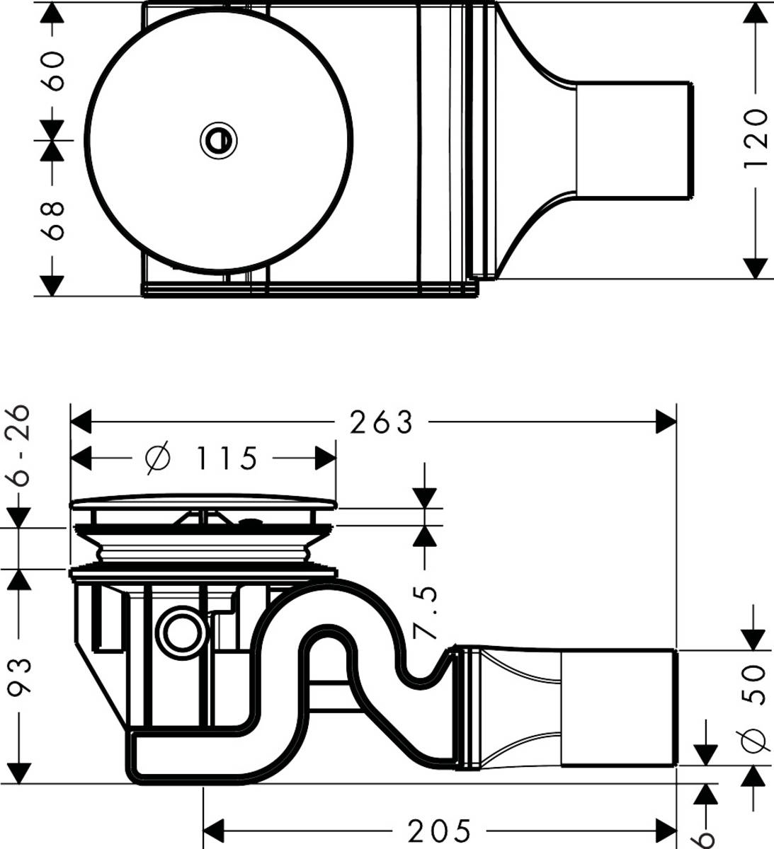 Hansgrohe Raindrain 90 XX 60067000 Габаритні розміри