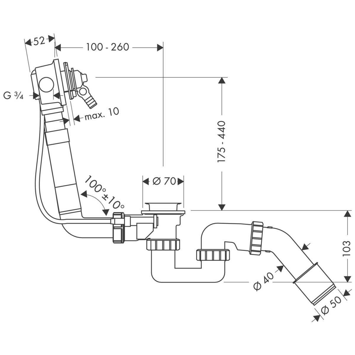 Hansgrohe Exafill 58125180 Габаритні розміри