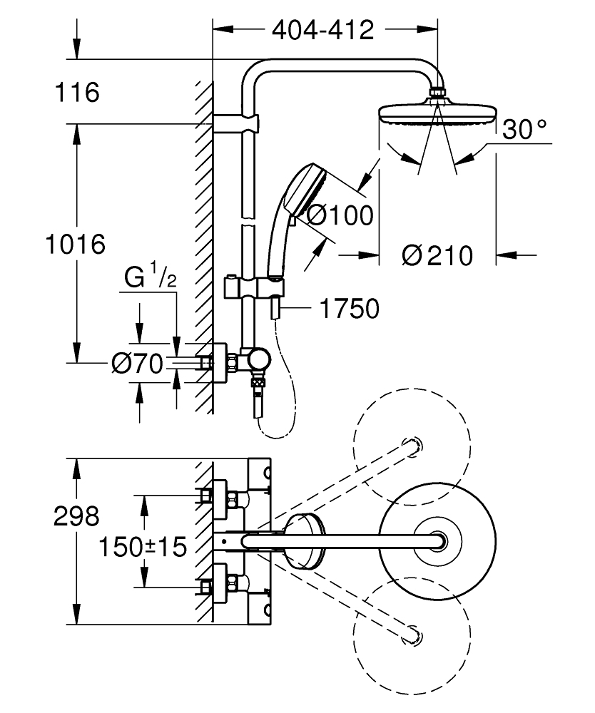 Grohe New Tempesta Cosmopolitan 210 27922001 Габаритні розміри