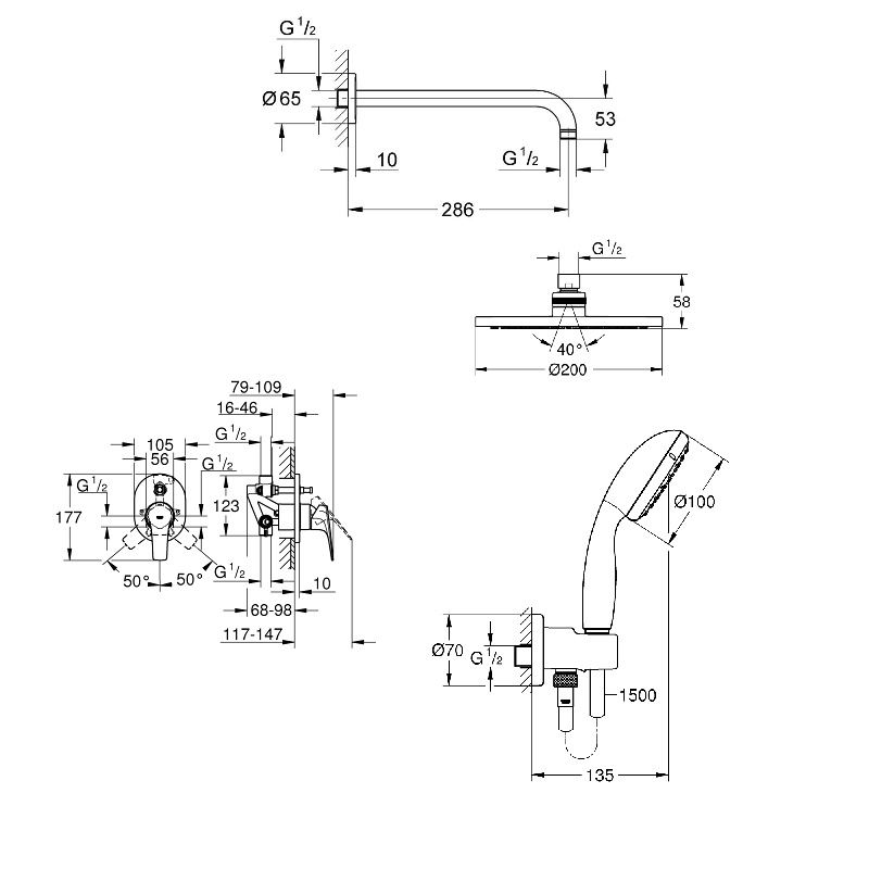 Grohe BauFlow 2904500A Габаритні розміри