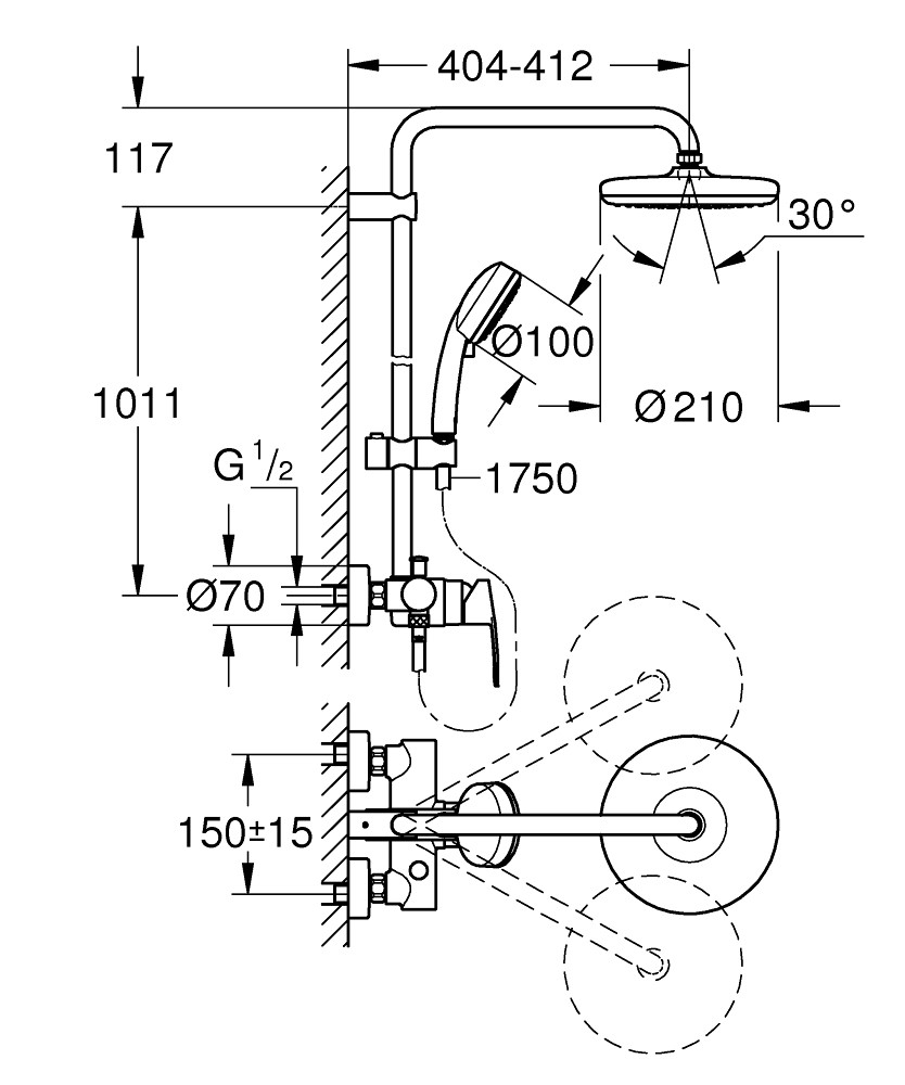 Grohe New Tempesta Cosmopolitan 210 26224001 Габаритні розміри