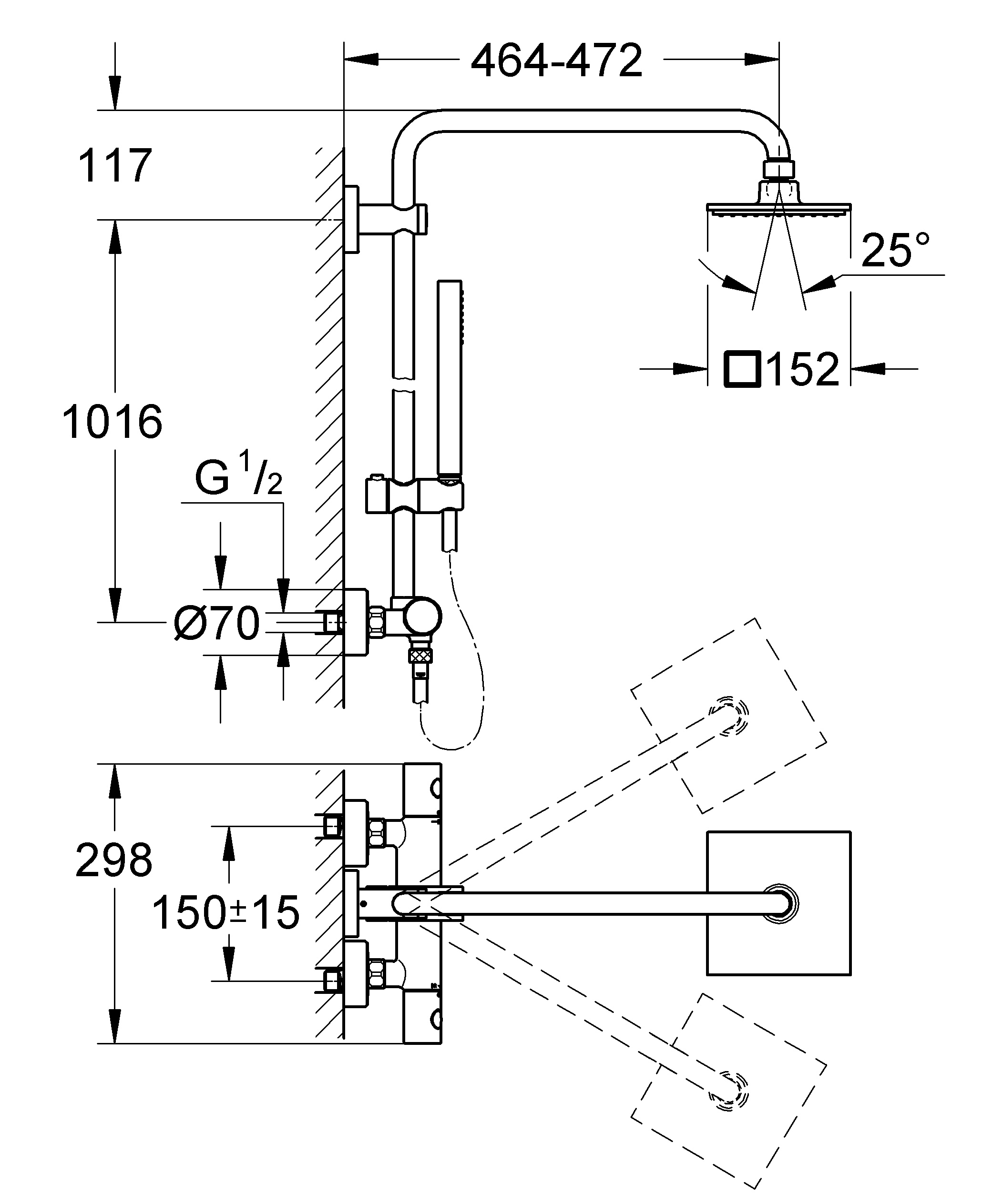 Grohe Euphoria System 150 27932000 Габаритные размеры