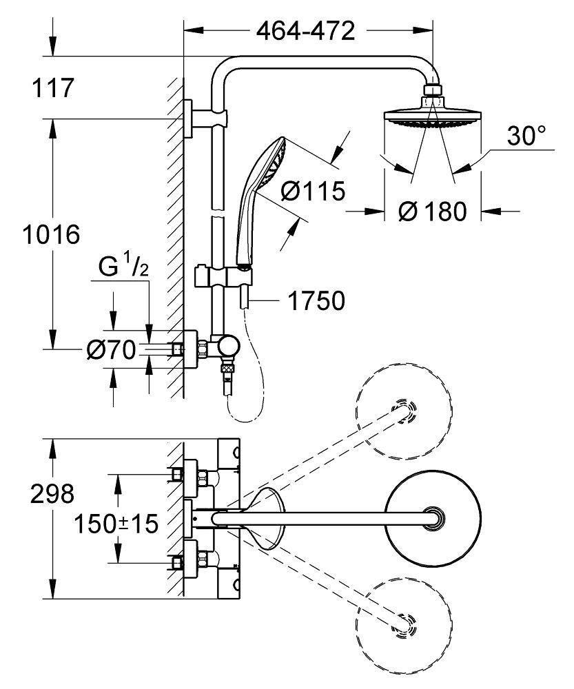 Grohe Euphoria System 180 27296001 Габаритні розміри