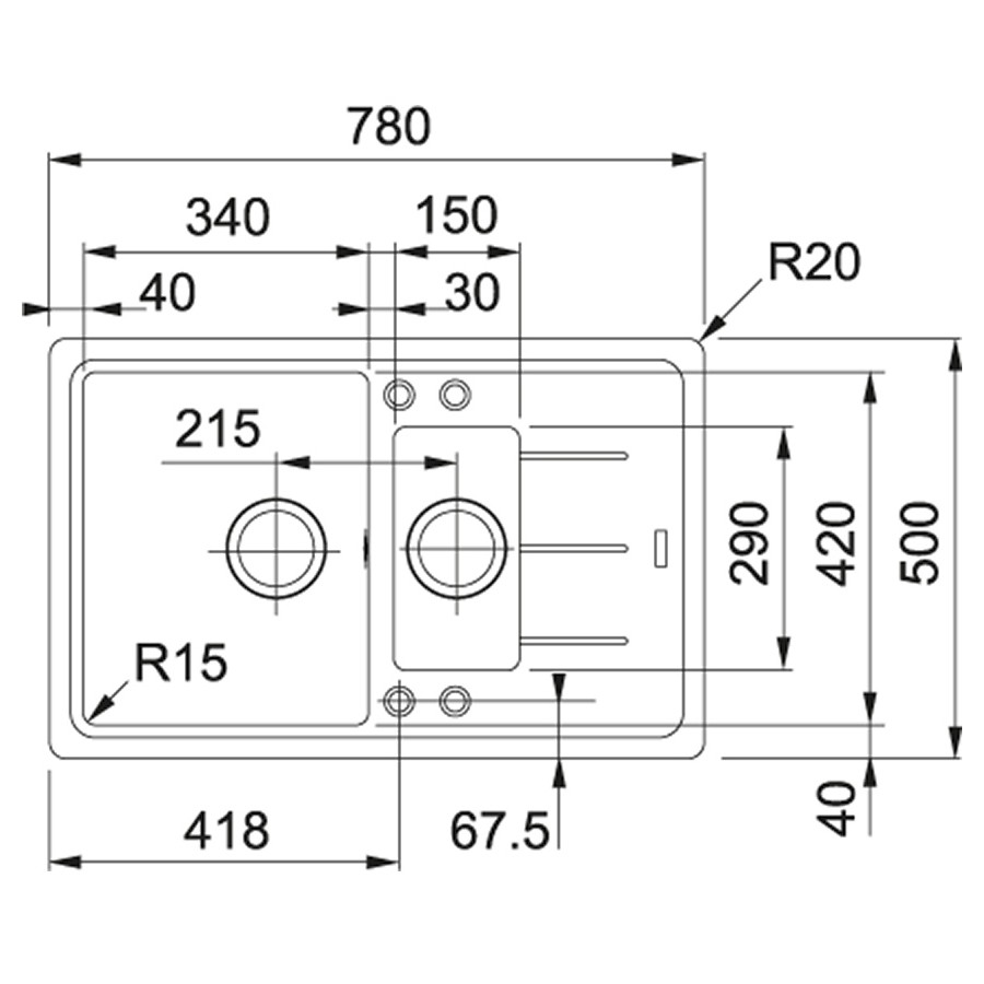 Franke Basis BFG 651-78 114.0272.603 (фраграніт) Габаритні розміри