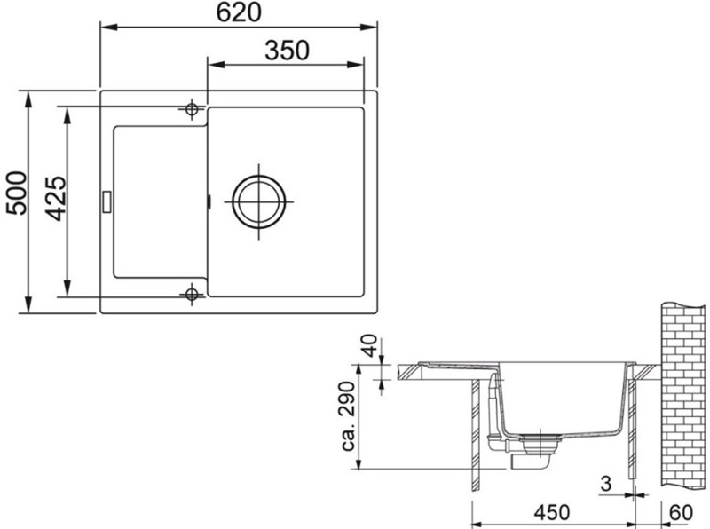 Franke Maris MRG 611-62 114.0381.002 (фраграніт) Габаритні розміри