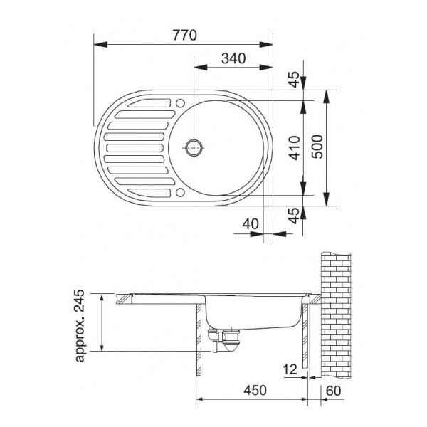 Franke Pamira ROG 611 114.0254.780 (фраграніт) Габаритні розміри