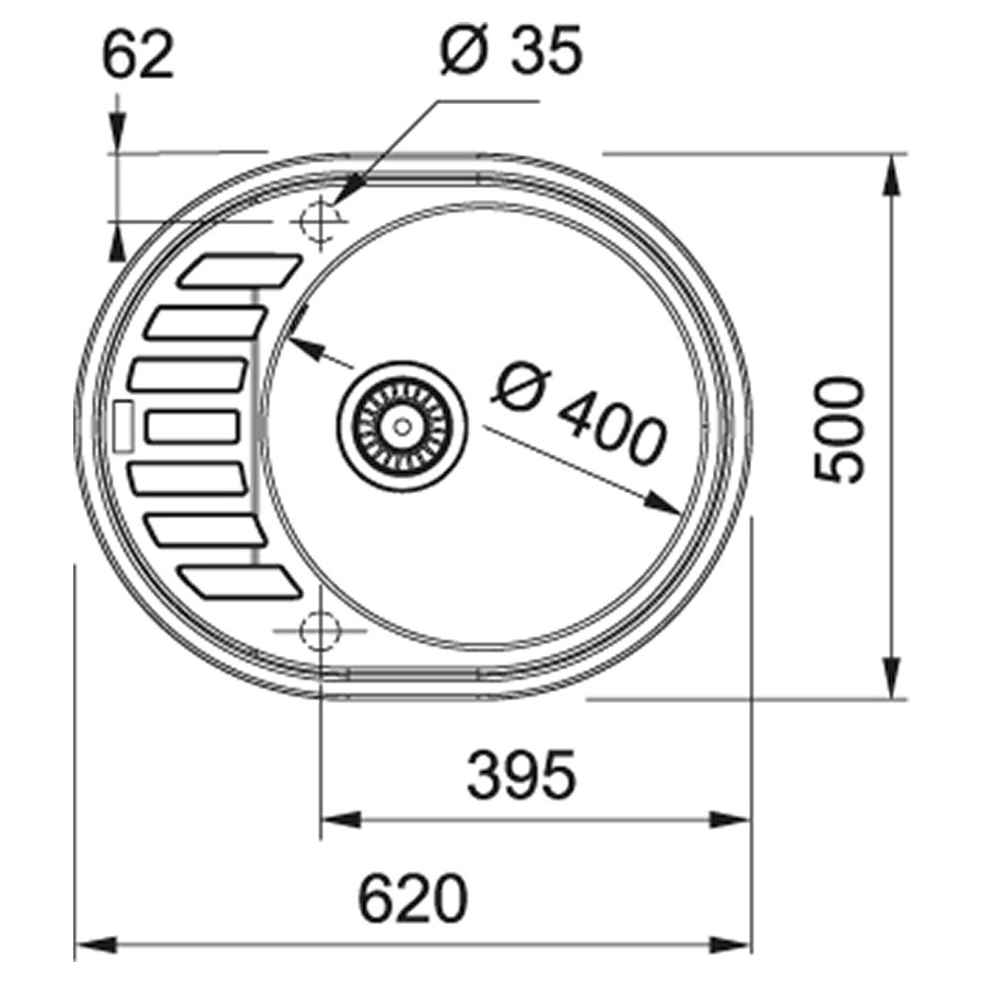 Franke Ronda ROG 611-62 114.0381.069 (фраграніт) Габаритні розміри