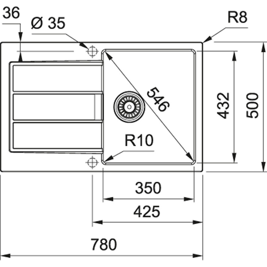 Franke Sirius 2.0 S2D 611-78 143.0621.332 (тектонайт) Габаритні розміри