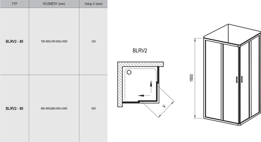 Душевий куток Ravak Blix 90 см BLRV2-90 з прозорим склом характеристики - фотографія 7