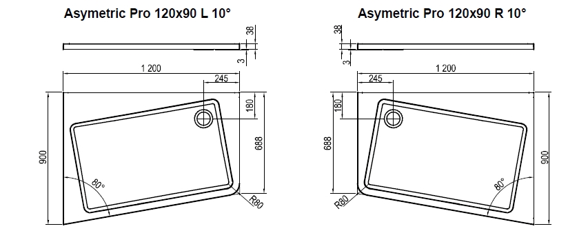 в продажу Душовий піддон Ravak Asymmetric Pro 10° 120х90 R - фото 3