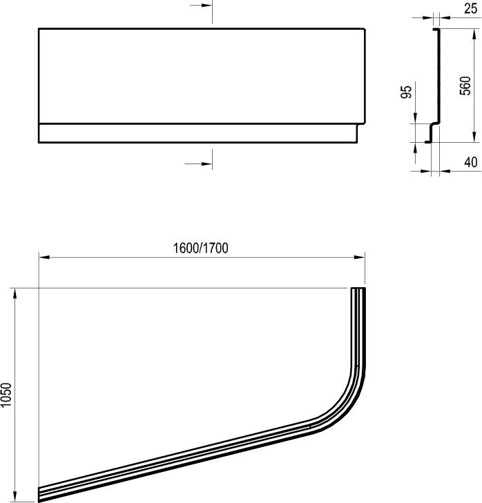 Ravak Chrome 170x105 L (CZA3100A00) Габаритные размеры