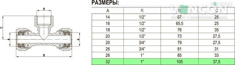 Тройник Bonomi 32x1"Вx32 (3932320832) цена 0 грн - фотография 2