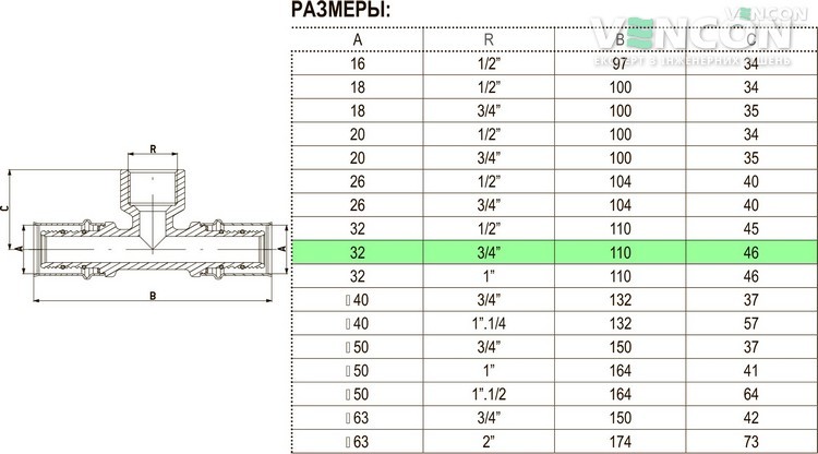 Трійник Bonomi 32x3/4"Вx32 (4032320632) ціна 736 грн - фотографія 2